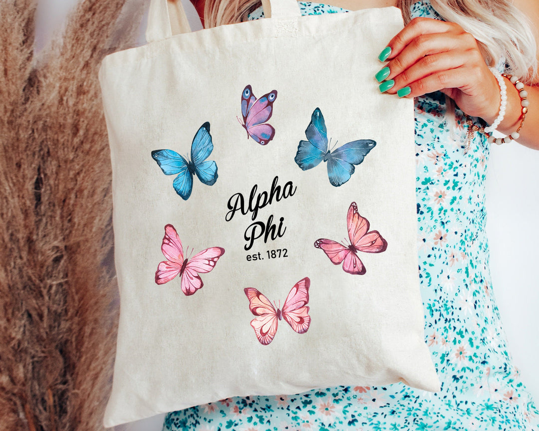 Alpha Phi Fancy Butterfly Sorority Tote Bag | Alpha Phi Beach Bag | APHI Sorority Bag | Big Little Sorority Gifts | Sorority Merch _ 15136g