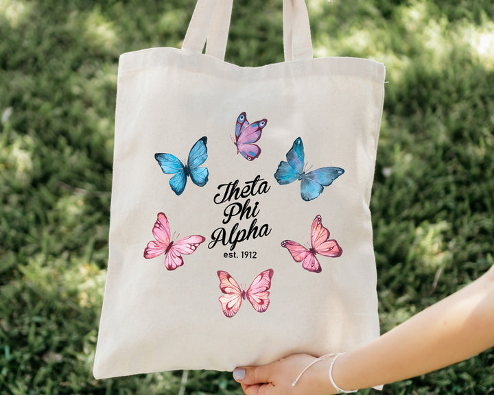Theta Phi Alpha Fancy Butterfly Sorority Tote Bag | Theta Phi Beach Bag | Theta Phi Sorority Bag | Big Little Gift | Sorority Merch _ 15155g