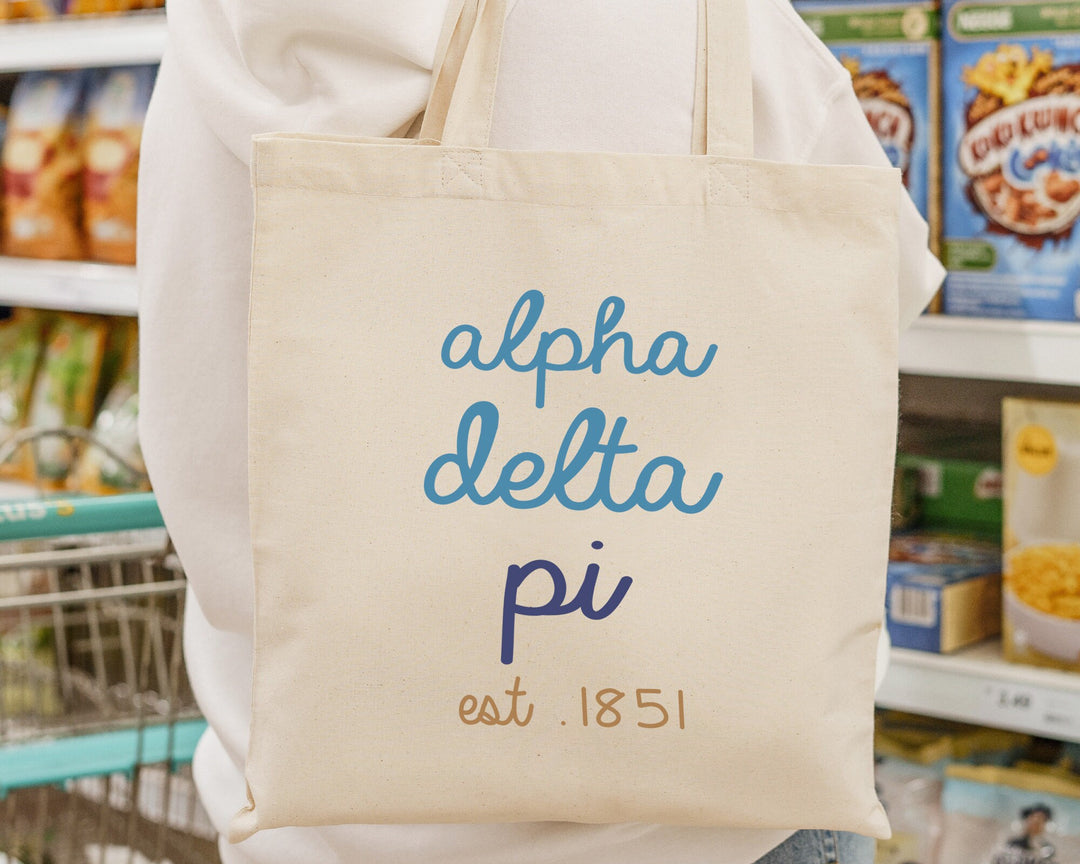 Alpha Delta Pi The Blues Sorority Tote Bag | ADPI College Sorority Bag | ADPI Tote Bag | Big Little Sorority Gift | Cute Beach Bag _ 15106g