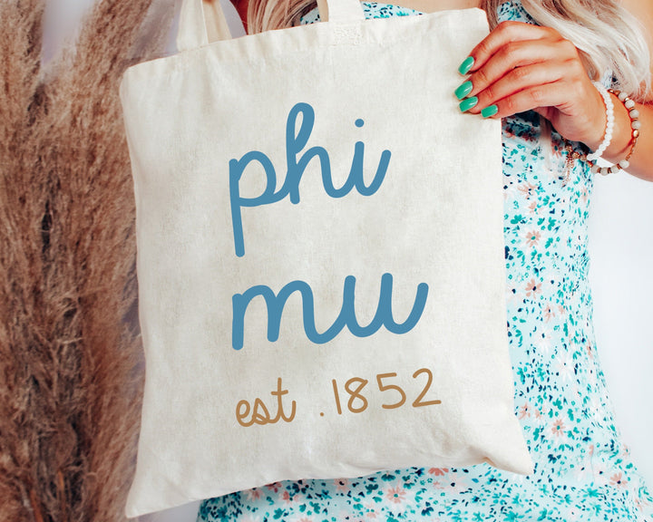 Phi Mu The Blues Sorority Tote Bag | Phi Mu Tote Bag | Phi Mu College Sorority Bag | Sorority Gifts | Cute Sorority Beach Bag _ 15123g