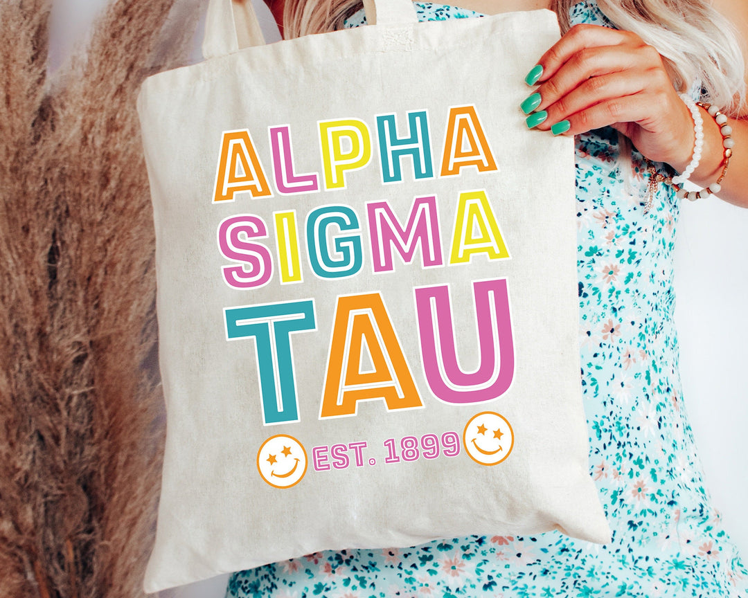 Alpha Sigma Tau Frisky Script Sorority Tote Bag | Sorority Beach Bag | Alpha Sigma Tau Tote Bag | Big Little Gift | Sorority Gifts _ 15190g