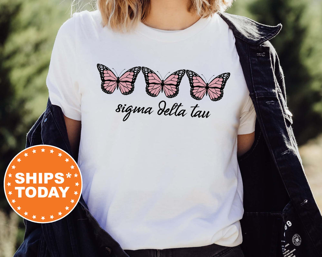 Sigma Delta Tau Blooming Butterfly Sorority T-Shirt | Sig Delt Comfort Colors Tee | Big Little Reveal | Trendy Butterfly Sorority Shirt _ 5333g