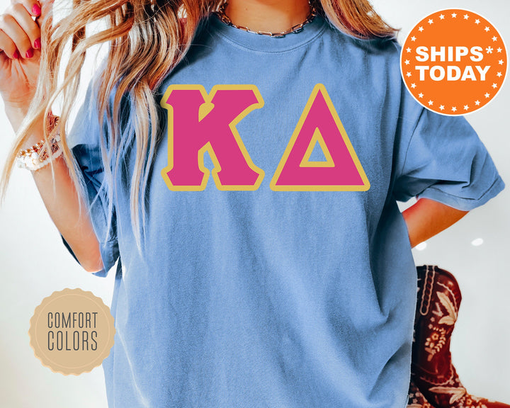 Kappa Delta Pink And Gold Comfort Colors Sorority T-Shirt | Kay Dee Oversized Shirt | Greek Letters Shirt | College Apparel _ 5276g