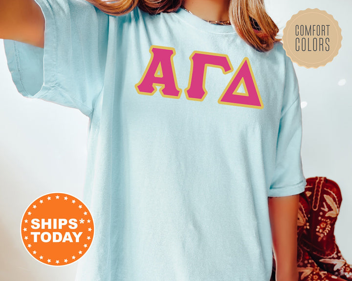 Alpha Gamma Delta Pink And Gold Comfort Colors Sorority T-Shirt | Alpha Gam Oversized Shirt | Greek Letters Shirt | College Apparel _ 5263g