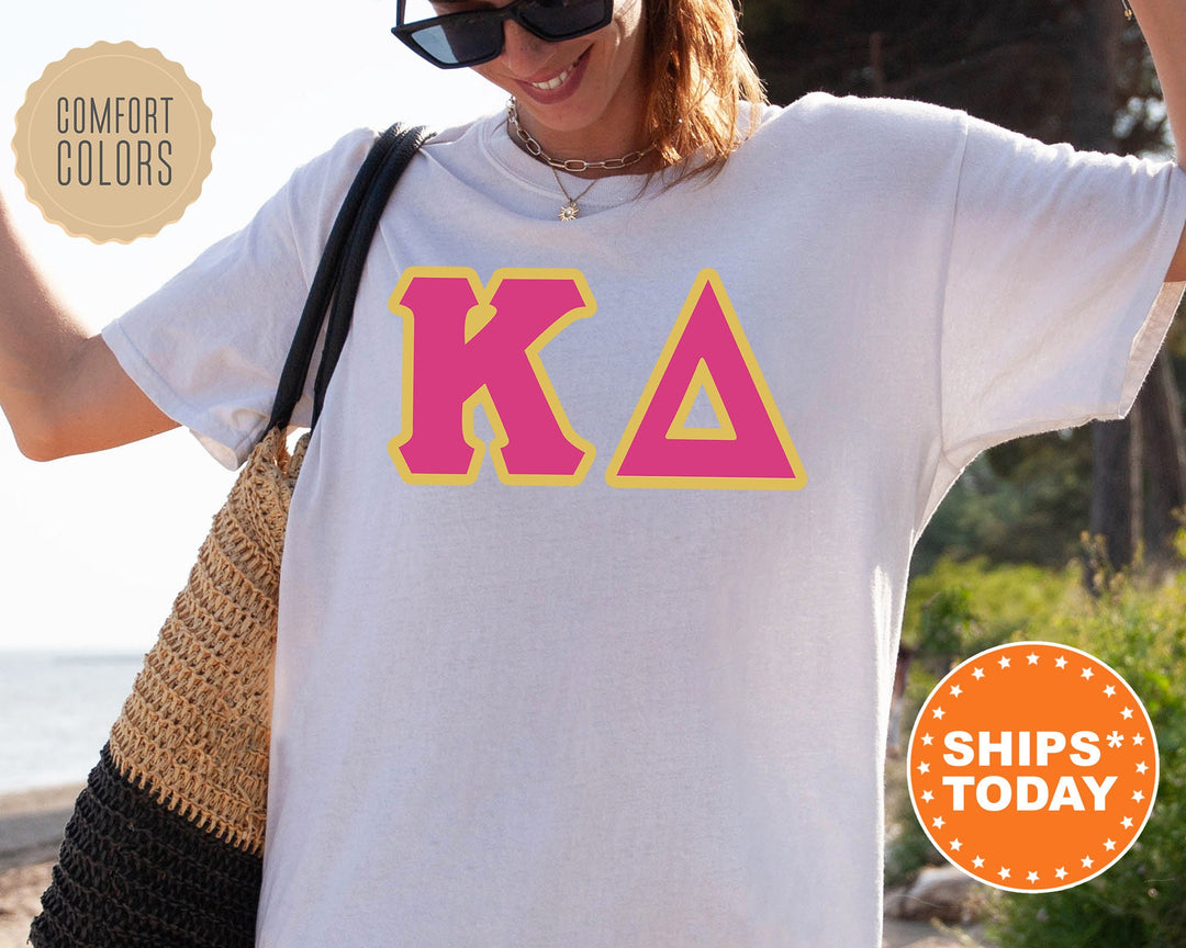 Kappa Delta Pink And Gold Comfort Colors Sorority T-Shirt | Kay Dee Oversized Shirt | Greek Letters Shirt | College Apparel _ 5276g