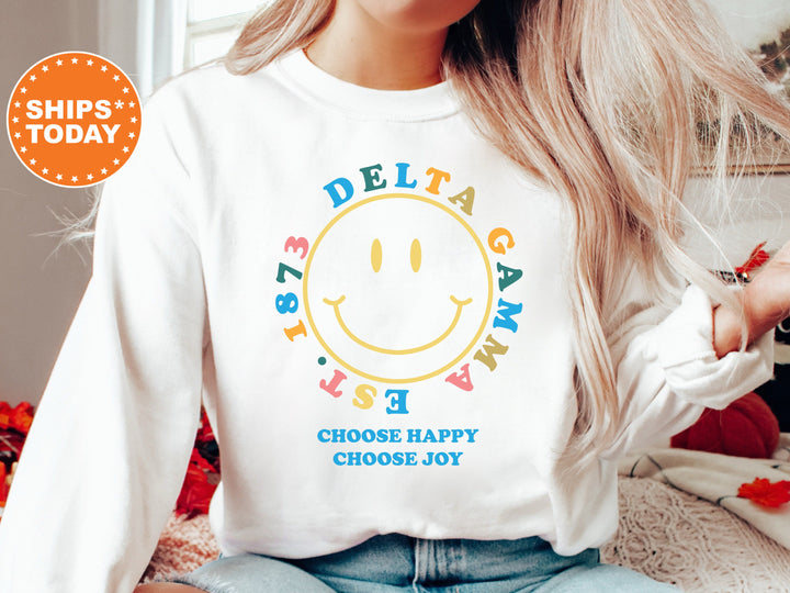 Delta Gamma Choose Happy Sorority Sweatshirt | Delta Gamma Sweatshirt | Dee Gee Crewneck | Delta Gamma Hoodie | Sorority Apparel _ 7473g