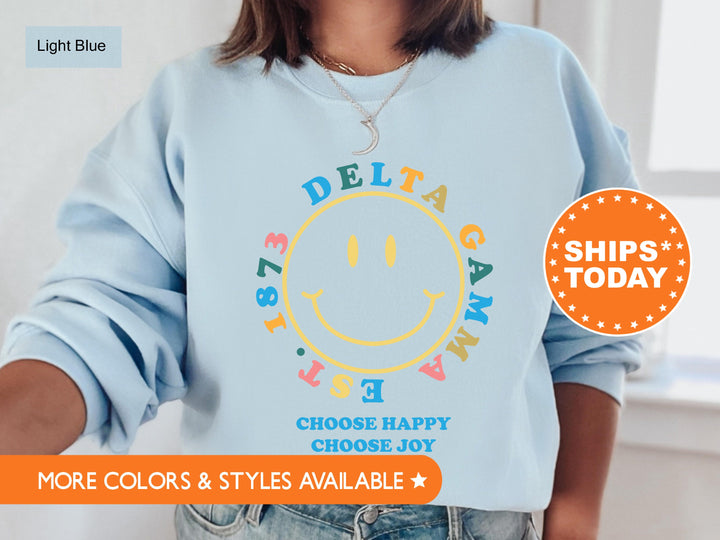 Delta Gamma Choose Happy Sorority Sweatshirt | Delta Gamma Sweatshirt | Dee Gee Crewneck | Delta Gamma Hoodie | Sorority Apparel _ 7473g