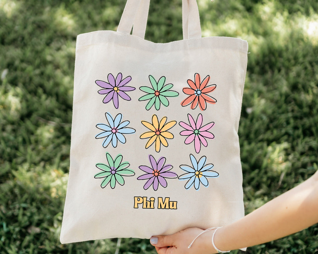Phi Mu Flower Fashion Sorority Tote Bag | Phi Mu Tote Bag | Sorority Merch | Sorority Gifts | Trendy Sorority Bag | Big Little Gift _ 15097g