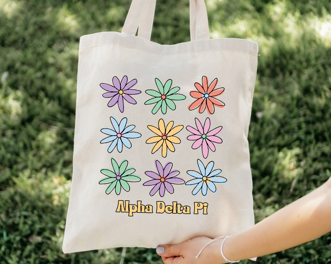 Alpha Delta Pi Flower Fashion Sorority Tote Bag | ADPi Sorority Beach Bag | ADPi Tote Bag | Big Little Gifts | Sorority Merch _ 15080g