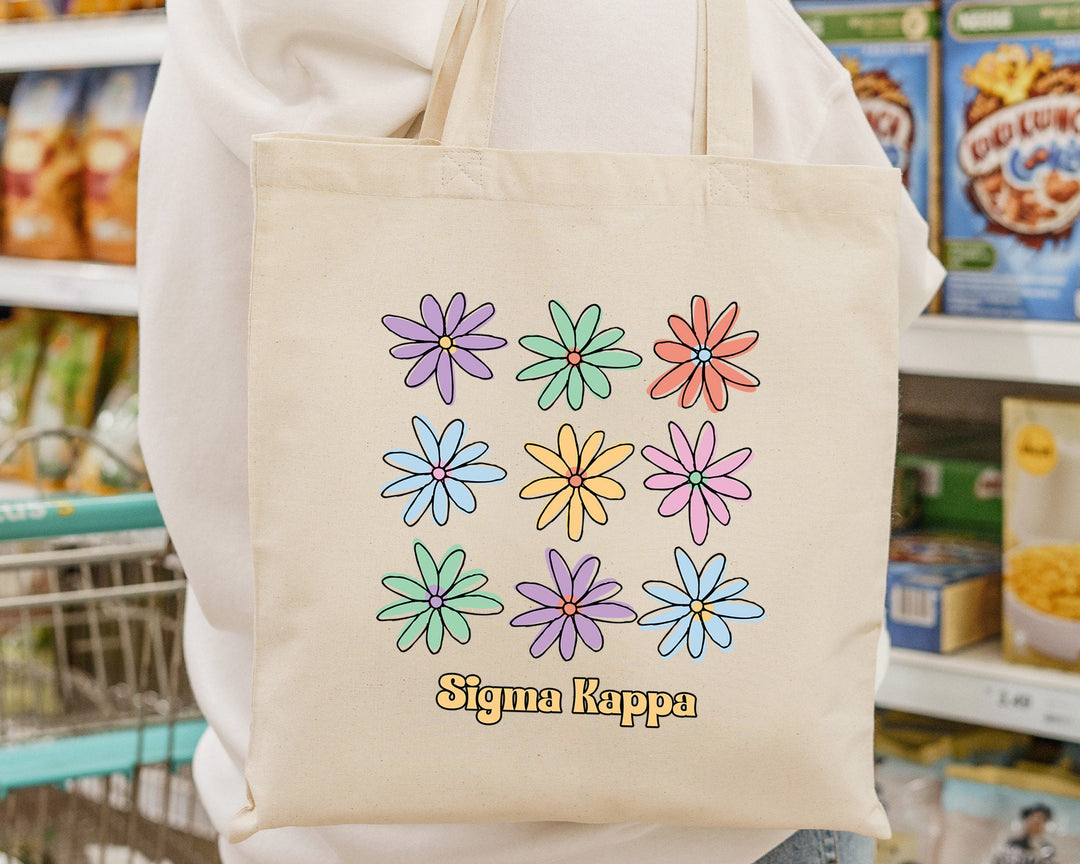 Sigma Kappa Flower Fashion Sorority Tote Bag | Sigma Kappa Sorority Bag | Sorority Merch | Sorority Gifts | Cute Beach Bag _ 15101g