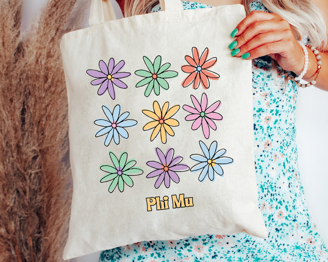 Phi Mu Flower Fashion Sorority Tote Bag | Phi Mu Tote Bag | Sorority Merch | Sorority Gifts | Trendy Sorority Bag | Big Little Gift _ 15097g