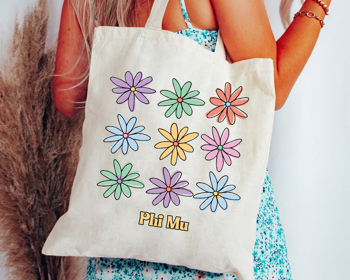 Phi Mu Flower Fashion Sorority Tote Bag | Phi Mu Tote Bag | Sorority Merch | Sorority Gifts | Trendy Sorority Bag | Big Little Gift _ 15097g