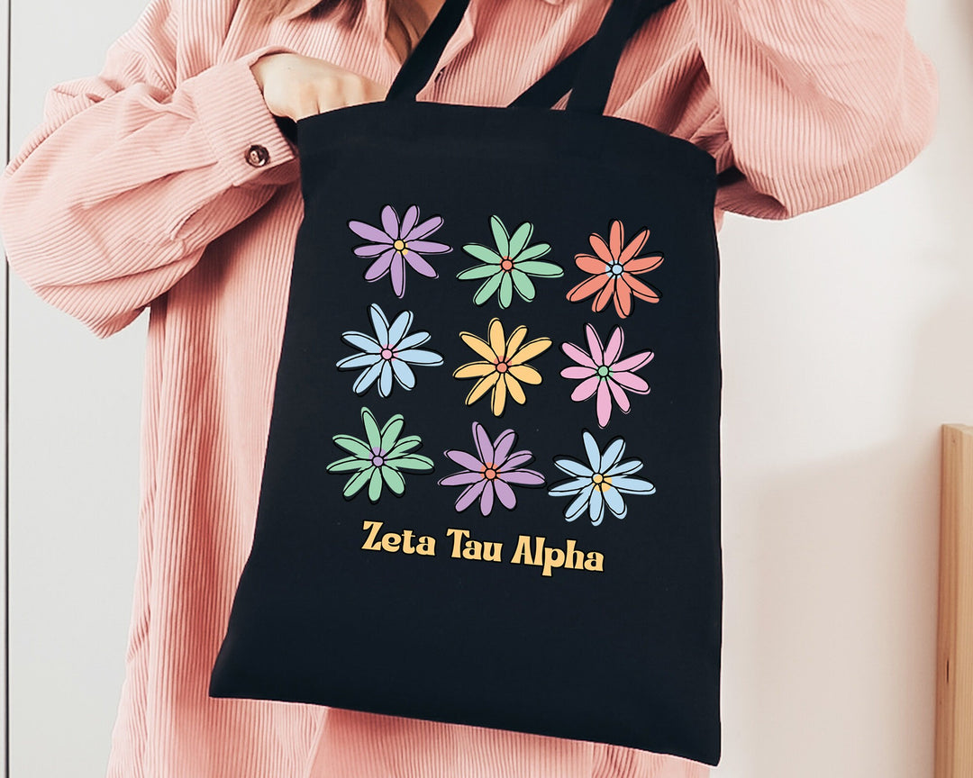 Zeta Tau Alpha Flower Fashion Sorority Tote Bag | Zeta Sorority Beach Bag | Big Little Gifts | Sorority Merch | Trendy Tote Bag _ 15104g