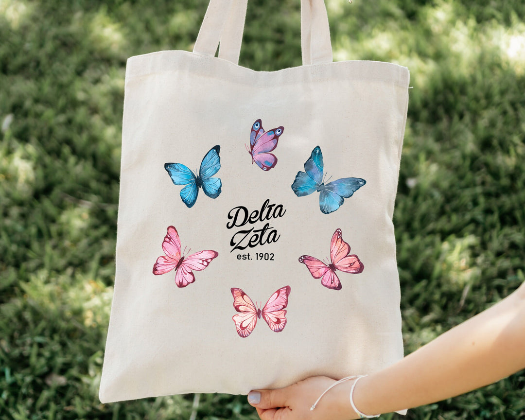 Delta Zeta Fancy Butterfly Sorority Tote Bag | Delta Zeta Beach Bag | Dee Zee Sorority Bag | Big Little Reveal | Sorority Gifts _ 15144g