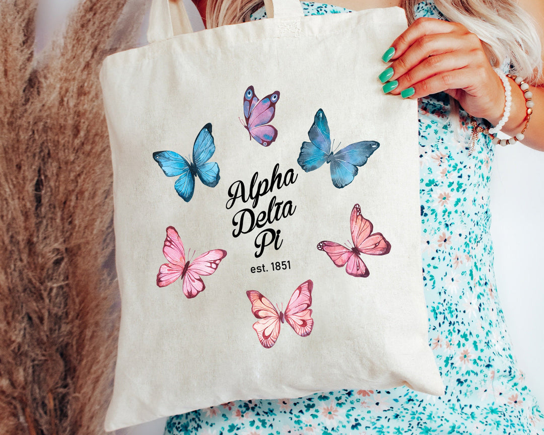 Alpha Delta Pi Fancy Butterfly Sorority Tote Bag | ADPI Beach Bag | ADPI Sorority Bag | Big Little Sorority Gifts | Sorority Merch _ 15132g