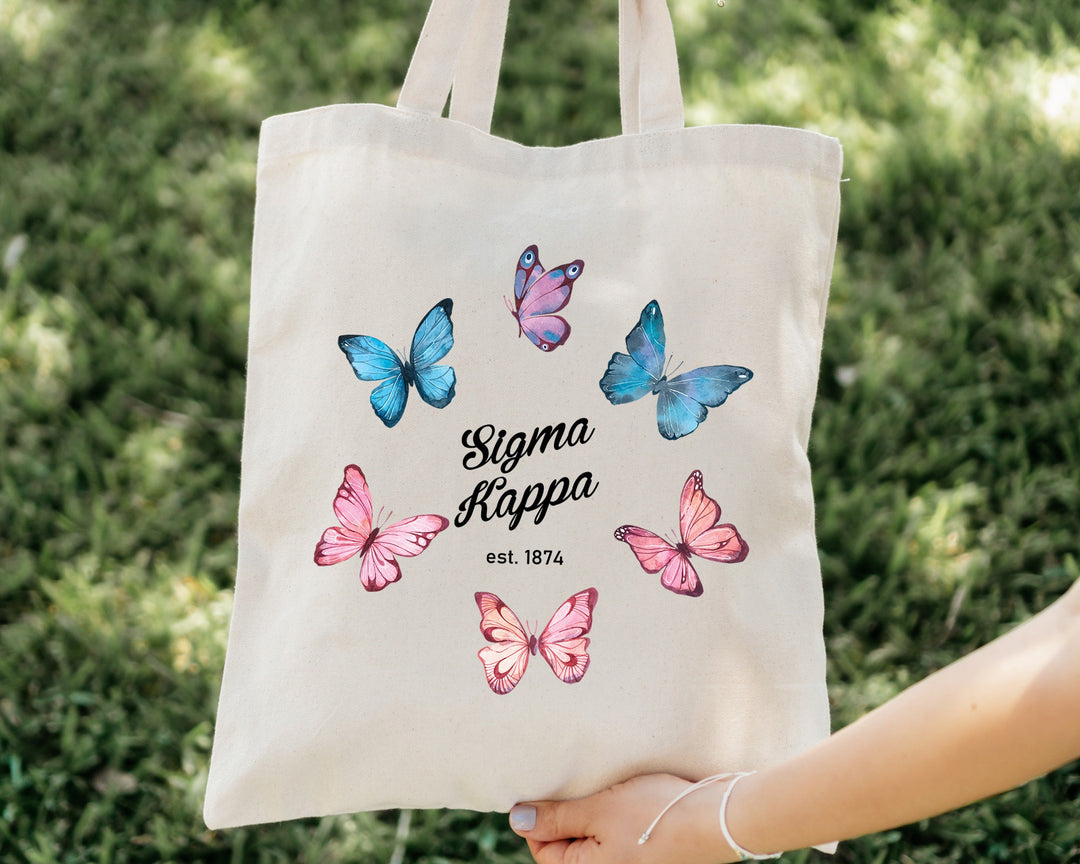 Sigma Kappa Fancy Butterfly Sorority Tote Bag | Sig Kap Beach Bag | Sigma Kappa Sorority Bag | Big Little Gifts | Sorority Merch _ 15153g