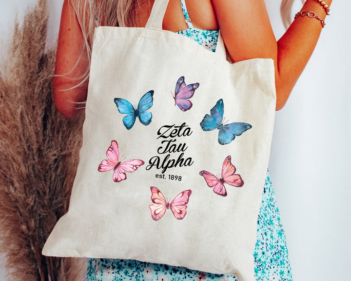 Zeta Tau Alpha Fancy Butterfly Sorority Tote Bag | ZETA Beach Bag | ZETA College Sorority Bag | Big Little Gift | Sorority Merch _ 15156g