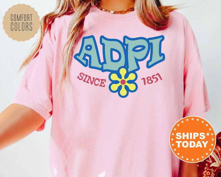 Alpha Delta Pi Outlined In Blue Sorority T-Shirt | ADPI Comfort Colors T-Shirt | Big Little Sorority Gift | Greek Custom Shirt _ 7827g
