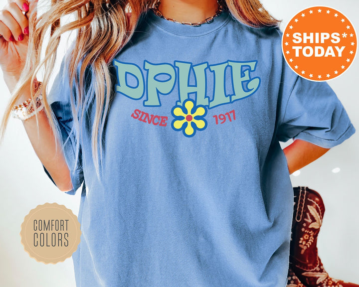 Delta Phi Epsilon Outlined In Blue Sorority T-Shirt | DPHIE Comfort Colors T-Shirt | Big Little Gift | Greek Custom Shirt _ 7838g