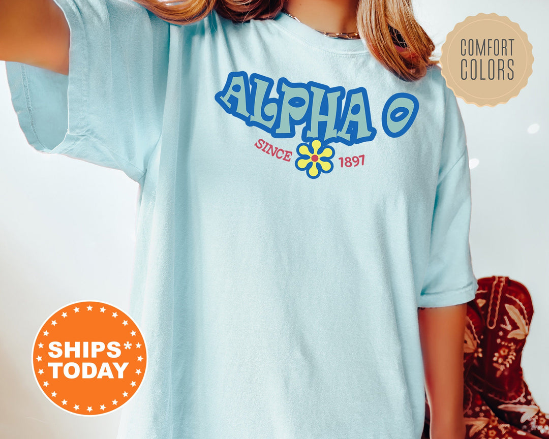Alpha Omicron Pi Outlined In Blue Sorority T-Shirt | Alpha O Comfort Colors T-Shirt | Big Little Gift | Greek Custom Shirt _ 7830g