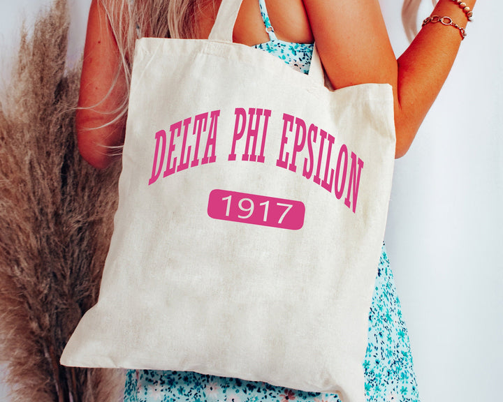 Delta Phi Epsilon Pink Baseball Sorority Tote Bag | DPHIE Sorority Chapter Bag | Sorority Merch | Big Little Gift | DPHIE Beach Bag _ 15325g