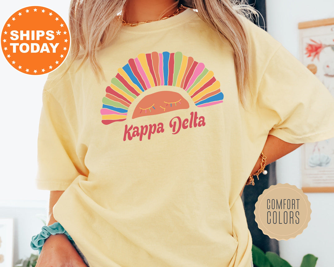 Kappa Delta Bright And Colorful Rainbow Comfort Colors Sorority T-Shirt | Kay Dee Rainbow Shirt | Big Little Shirt | Sorority Merch _ 8258g