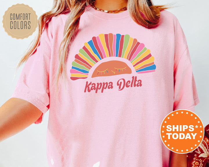 Kappa Delta Bright And Colorful Rainbow Comfort Colors Sorority T-Shirt | Kay Dee Rainbow Shirt | Big Little Shirt | Sorority Merch _ 8258g