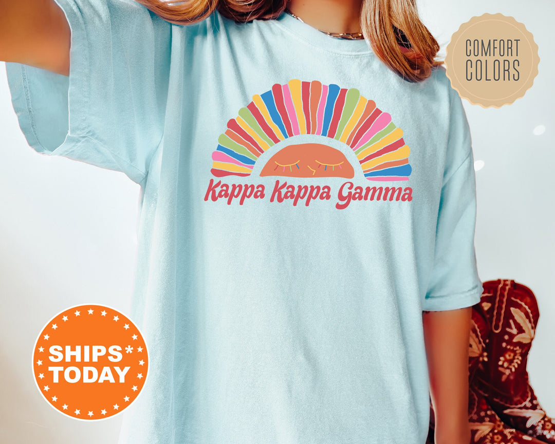 Kappa Kappa Gamma Bright And Colorful Rainbow Comfort Colors Sorority T-Shirt | Kappa Rainbow Shirt | Big Little | Sorority Merch _ 8259g