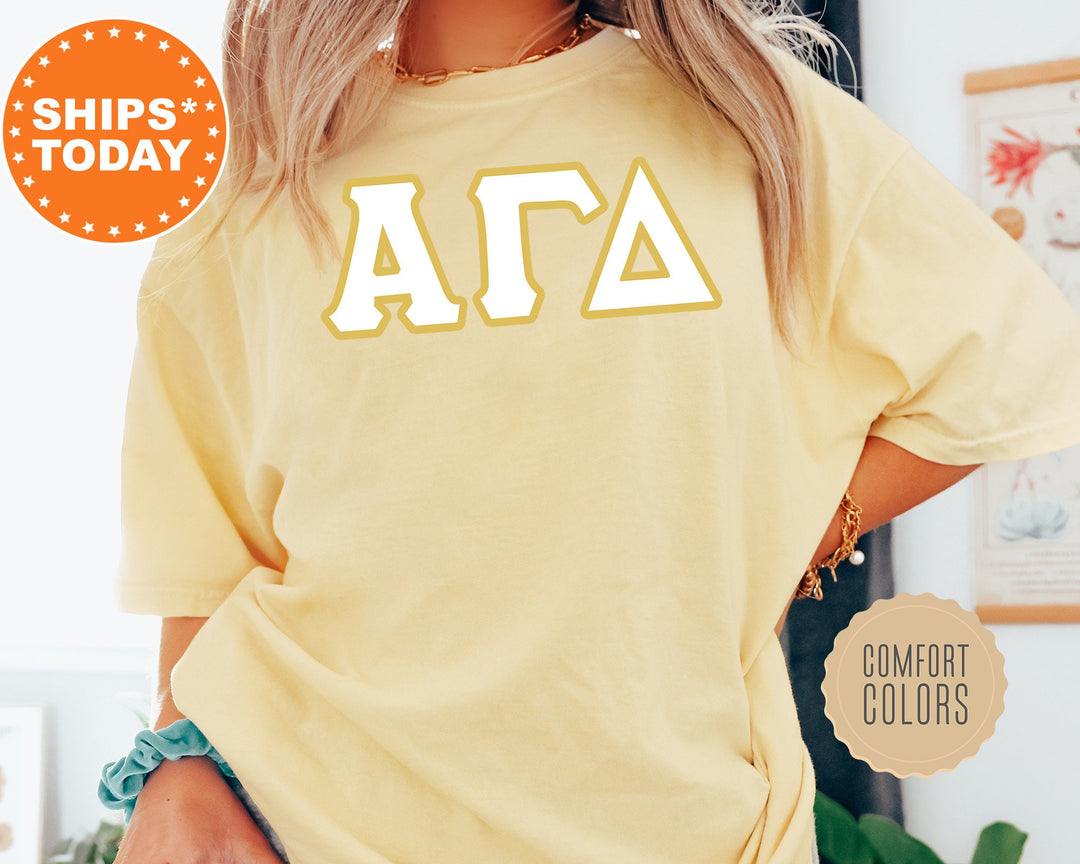 Alpha Gamma Delta Simply Gold Sorority T-Shirt | Alpha Gam Greek Letters Shirt | Sorority Letters | Big Little Gift | Comfort Colors Shirt _ 8427g