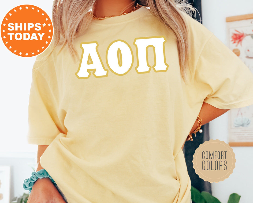 Alpha Omicron Pi Simply Gold Sorority T-Shirt | Alpha O Greek Letters Shirt | Sorority Letters | Big Little Gift | Comfort Colors Shirt _ 8428g
