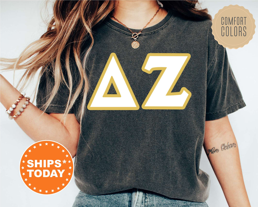 Delta Zeta Simply Gold Sorority T-Shirt | Delta Zeta Greek Letters Shirt | Dee Zee Sorority Letters | Big Little Gift | Comfort Colors Shirt _ 8437g