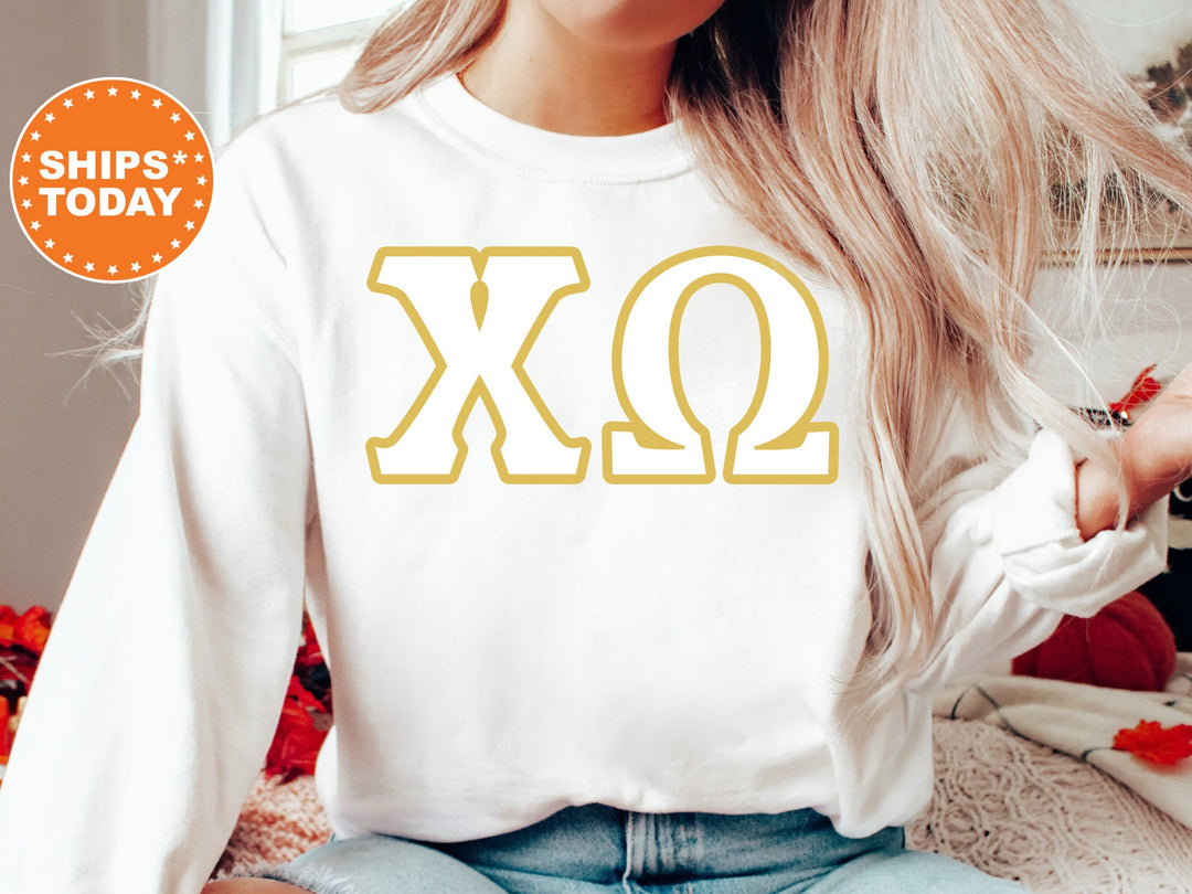 Chi Omega Simply Gold Sorority Sweatshirt | Chi O Greek Letters | Chi Omega Sorority Letters | Big Little Gift | Custom Sorority Crewneck