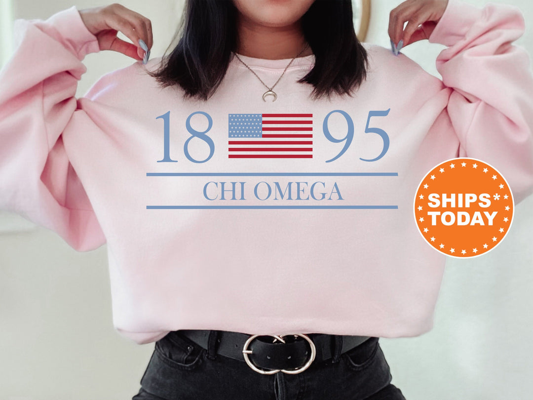 Chi Omega Red White And Blue Sorority Sweatshirt | Chi O Greek Sweatshirt | Chi Omega Big Little Sorority Gifts | Sorority Merch