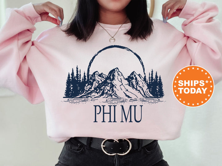 Phi Mu Summer Mountain Sorority Sweatshirt | Phi Mu Merch | Greek Apparel | Bid Day Basket | Big Little Reveal | Sorority Hoodie _ 5803g