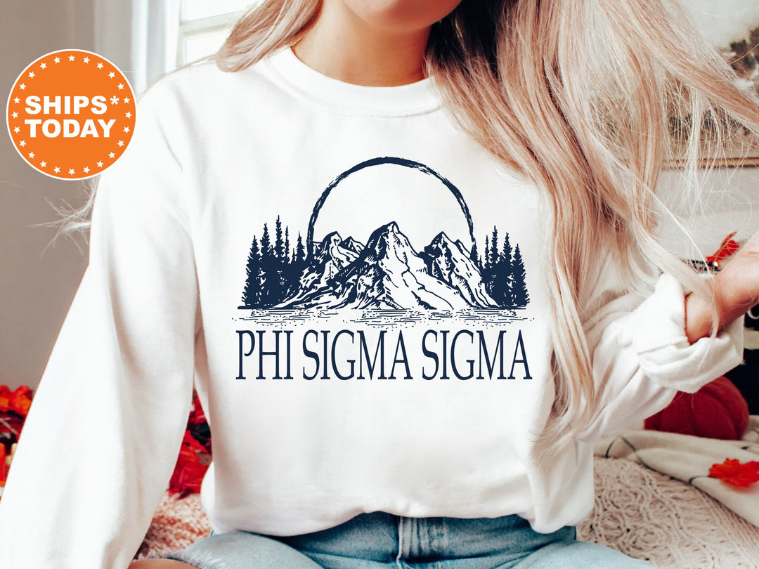 Phi Sigma Sigma Summer Mountain Sorority Sweatshirt | Phi Sig Sorority Gift | Greek Apparel | Sorority Big Little | Phi Sig Hoodie _ 5804g