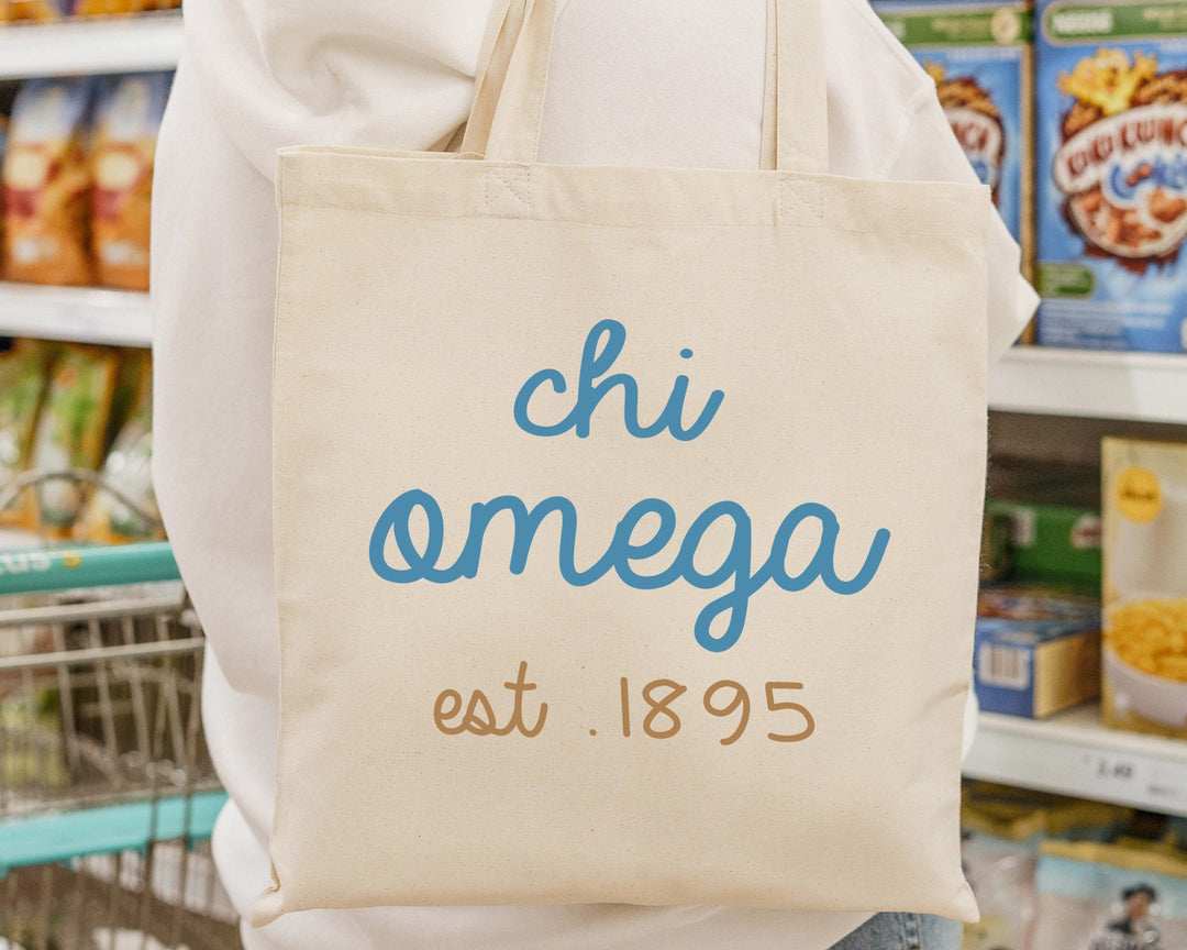 Chi Omega The Blues Sorority Tote Bag | Chi O College Sorority Bag | Chi Omega Tote Bag | Sorority Merch | Cute Sorority Beach Bag _ 15114g