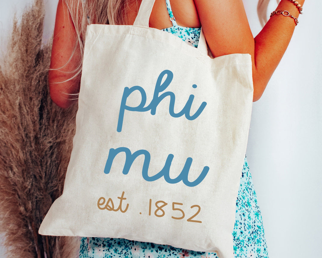 Phi Mu The Blues Sorority Tote Bag | Phi Mu Tote Bag | Phi Mu College Sorority Bag | Sorority Gifts | Cute Sorority Beach Bag _ 15123g