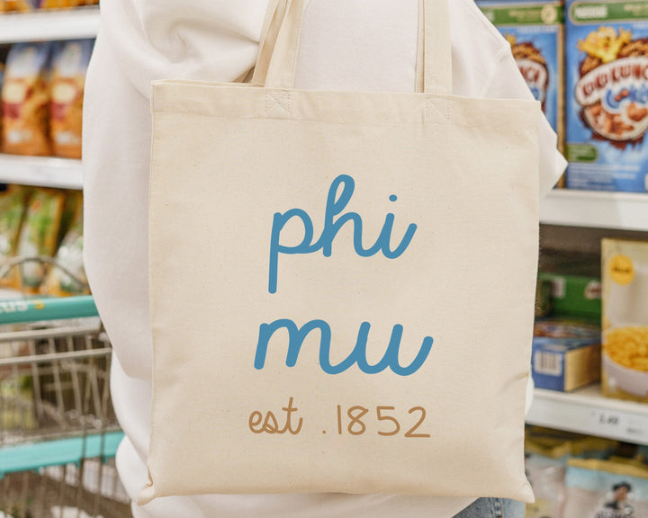 Phi Mu The Blues Sorority Tote Bag | Phi Mu Tote Bag | Phi Mu College Sorority Bag | Sorority Gifts | Cute Sorority Beach Bag _ 15123g