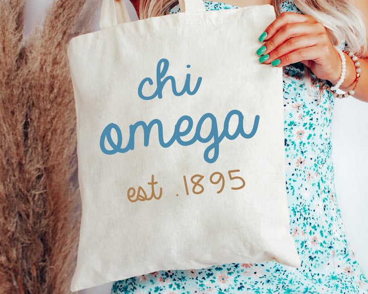Chi Omega The Blues Sorority Tote Bag | Chi O College Sorority Bag | Chi Omega Tote Bag | Sorority Merch | Cute Sorority Beach Bag _ 15114g