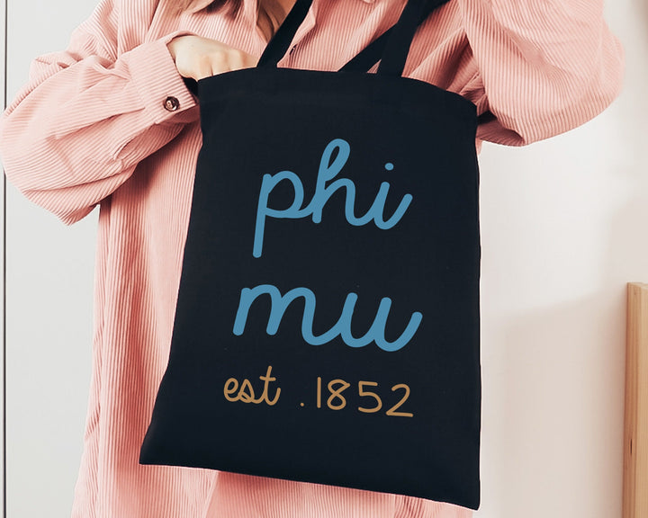 Phi Mu The Blues Sorority Tote Bag | Phi Mu Tote Bag | Phi Mu College Sorority Bag | Sorority Gifts | Cute Sorority Beach Bag _ 15123g