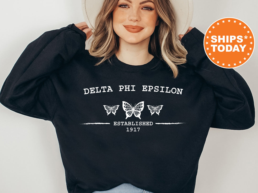 Delta Phi Epsilon Neutral Butterfly Sorority Sweatshirt | DPhiE Crewneck Sweatshirt | Greek Apparel | Big Little Reveal | College Apparel