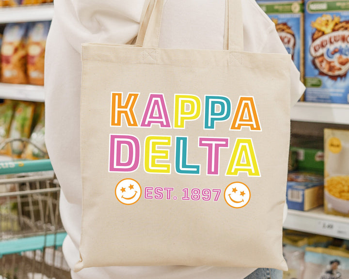 Kappa Delta Frisky Script Sorority Tote Bag | Kay Dee Sorority Beach Bag | Kappa Delta Tote Bag | Sorority Gifts | Sorority Merch _ 15199g