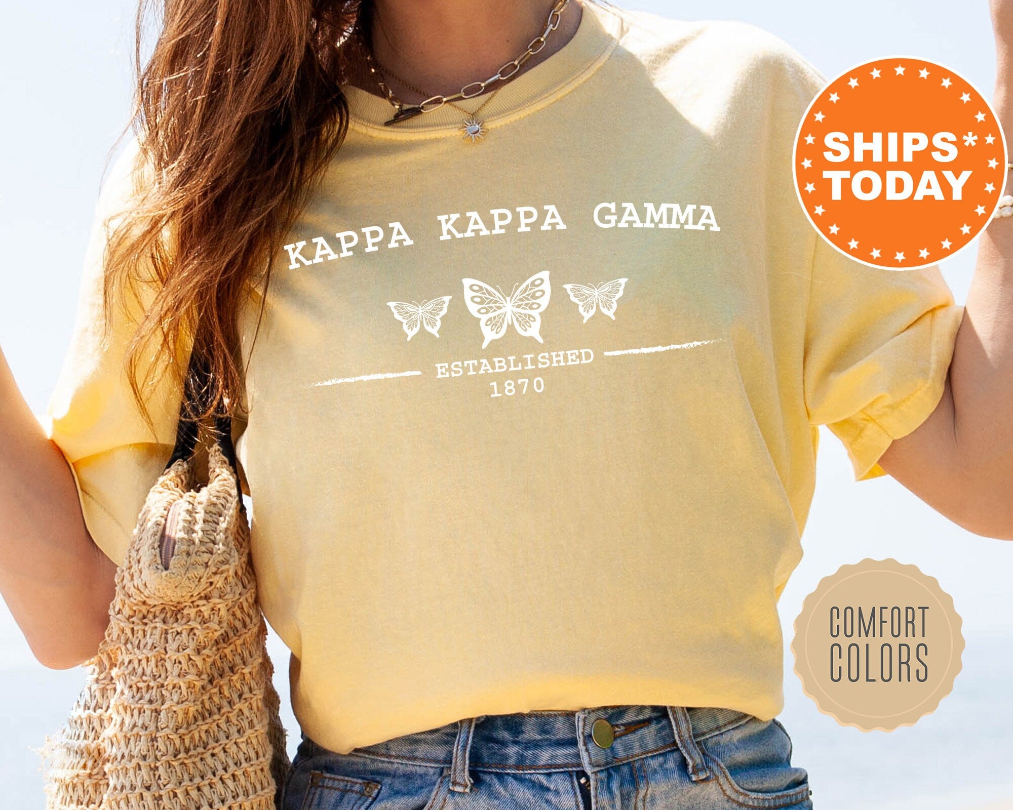 Kite and Crest Kappa Kappa Gamma Neutral Butterfly Sorority T Shirt Kappa Sorority Reveal Sorority Gifts Comfort Colors Shirt Big Little Sorority 7531g