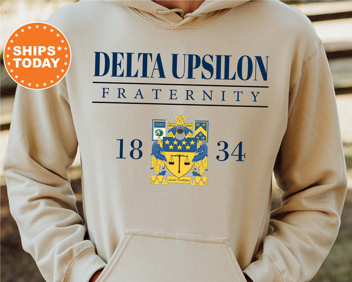 Delta Upsilon Large Crest Fraternity Sweatshirt | DU Crewneck Sweatshirt | Delta Upsilon Hoodie | Greek Apparel | Fraternity Gift