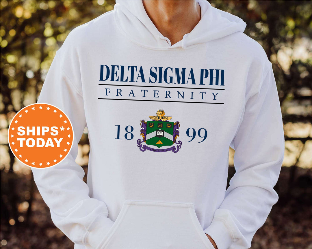 Delta Sigma Phi Large Crest Fraternity Sweatshirt | Delta Sig Fraternity Hoodie | Delta Sigma Phi Fraternity Crest | Greek Apparel