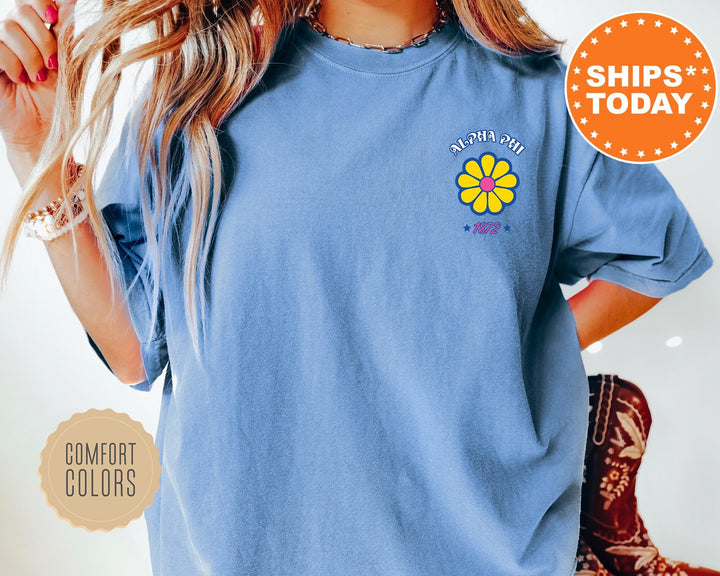 Alpha Phi Sunny Blooms Comfort Colors Sorority T-Shirt | APHI Floral Shirt | Alpha Phi Big Little Reveal Shirt | Sorority Apparel _ 13663g