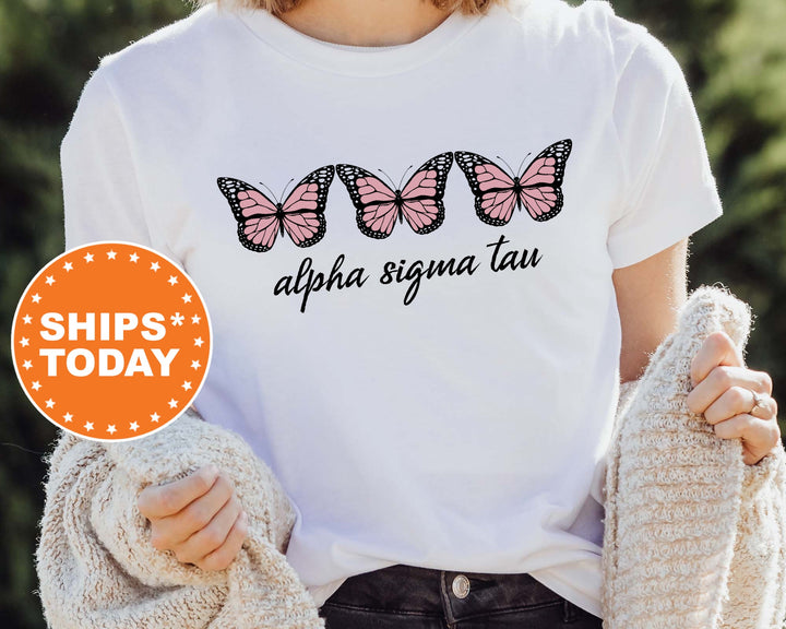 Alpha Sigma Tau Blooming Butterfly Sorority T-Shirt | Alpha Sigma Tau Comfort Colors Tee | Big Little Reveal | Sorority Gifts _ 5319g