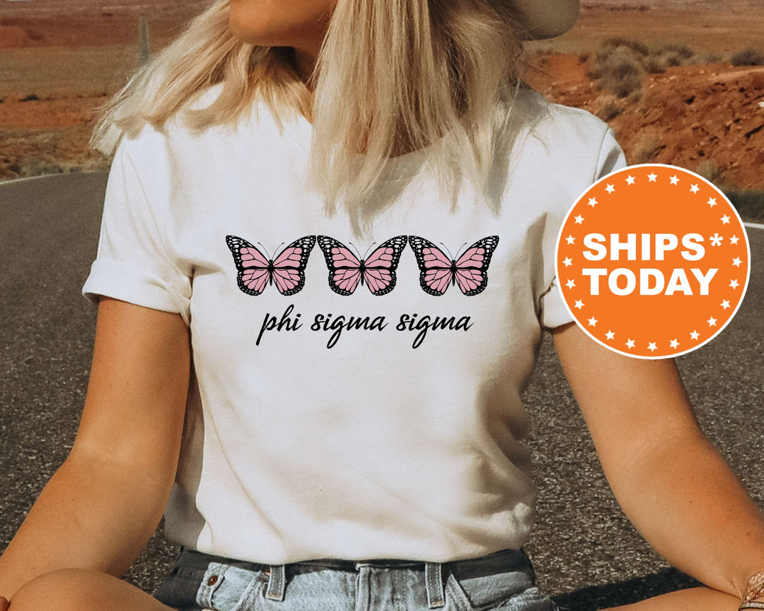 Phi Sigma Sigma Blooming Butterfly Sorority T-Shirt | Phi Sig Comfort Colors Tee | Big Little Gift | Trendy Butterfly Sorority Shirt _ 5331g