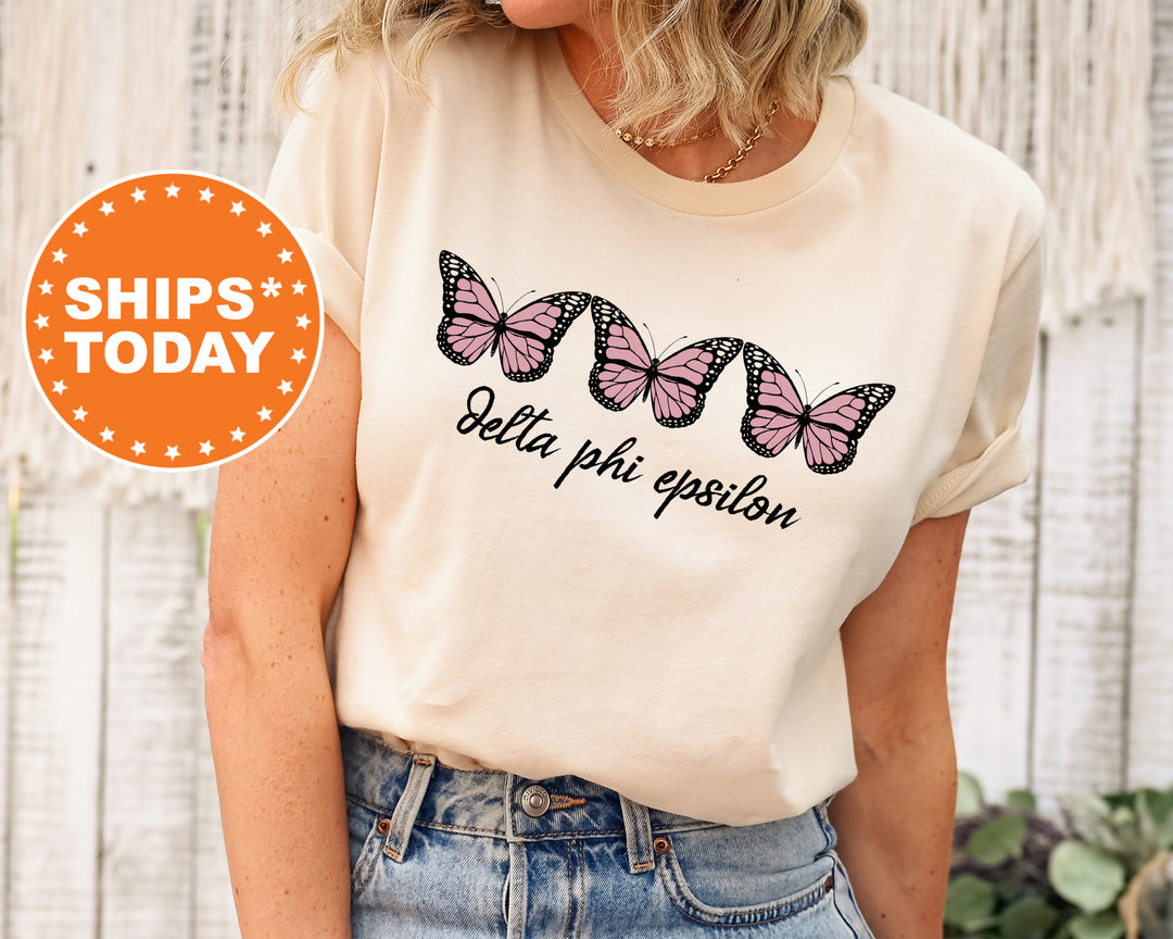 Delta Phi Epsilon Blooming Butterfly Sorority T-Shirt | DPHIE Comfort Colors Tee | Big Little Reveal Shirt | Trendy Sorority Shirt _ 5324g