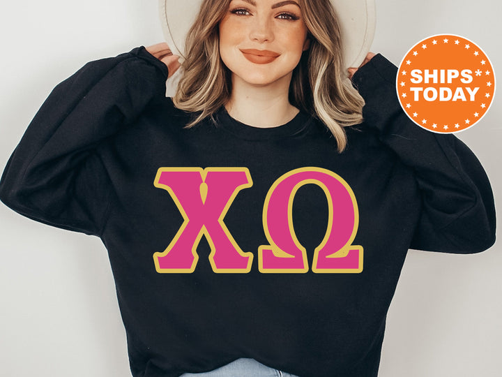Chi Omega Pink and Gold Sorority Sweatshirt | Chi Omega Sweatshirt | XO Greek Letters | Chi Omega Hoodie | Chi O Big Little Reveal